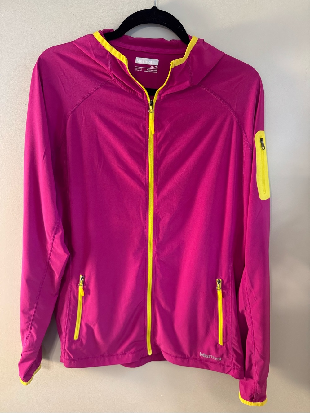 MARMOT Women's Lightweight Running Jacket Hooded Windbreaker PINK Yellow XL